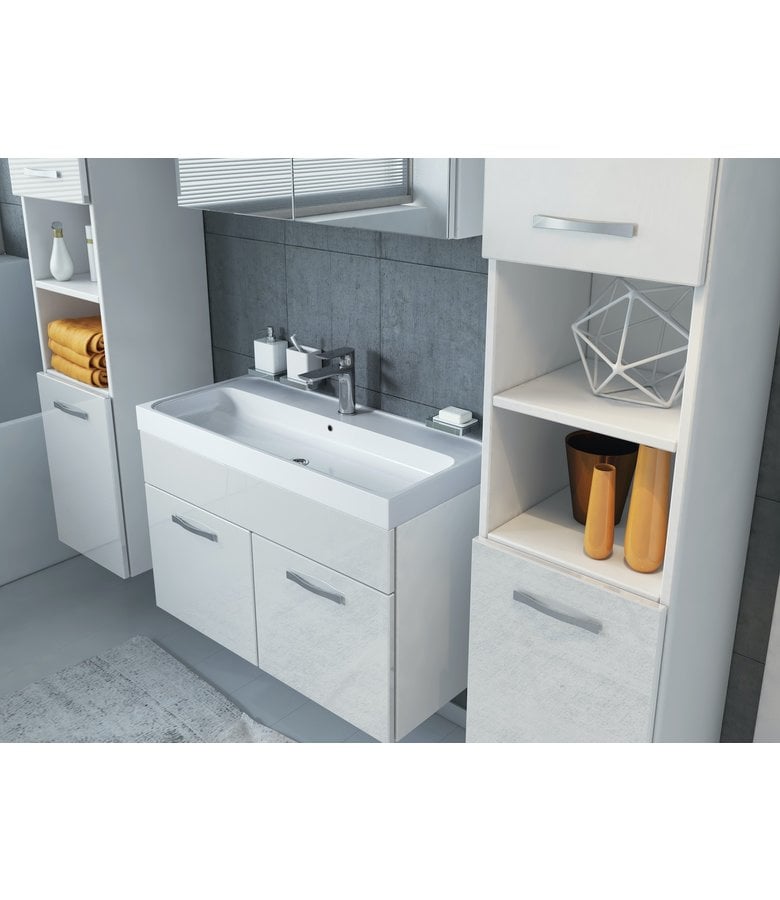 Badplaats Badkamermeubel Paso XL LED 80cm Met Spiegelkast - Hoogglans Wit