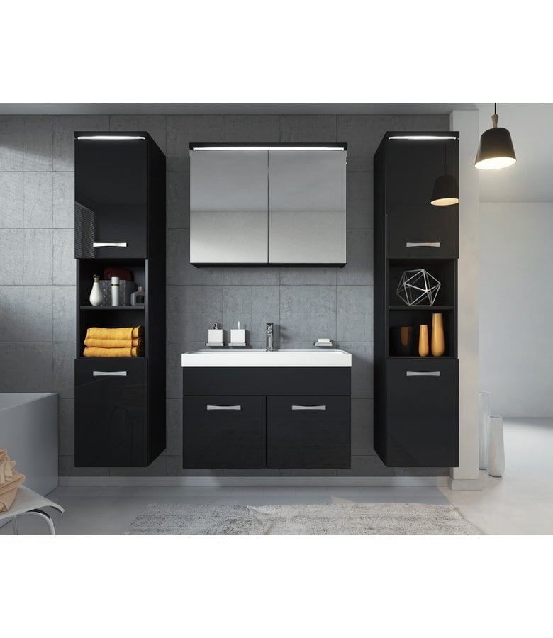 Badplaats Badkamermeubel Paso XL LED 80cm Met Spiegelkast - Hoogglans Zwart