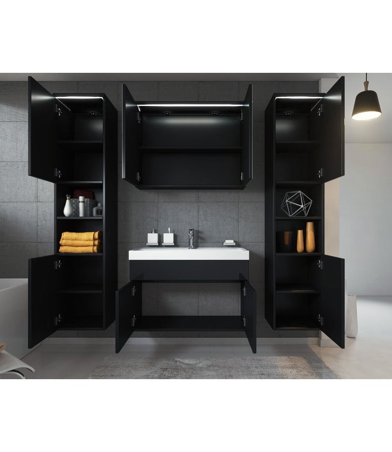 Badplaats Badkamermeubel Paso XL LED 80cm Met Spiegelkast - Hoogglans Zwart