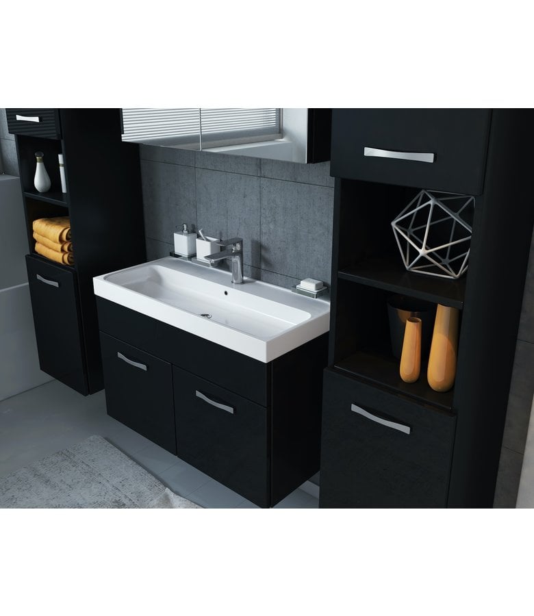 Badplaats Badkamermeubel Paso XL LED 80cm Met Spiegelkast - Hoogglans Zwart