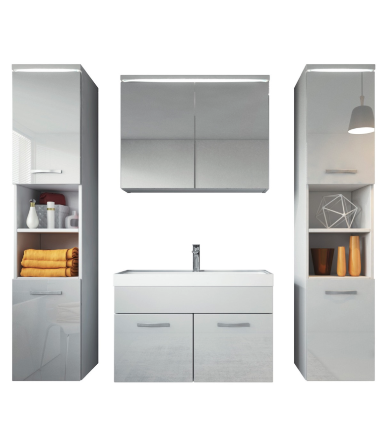 badplaats Badkamermeubel Paso XL LED 80cm met spiegelkast - hoogglans wit