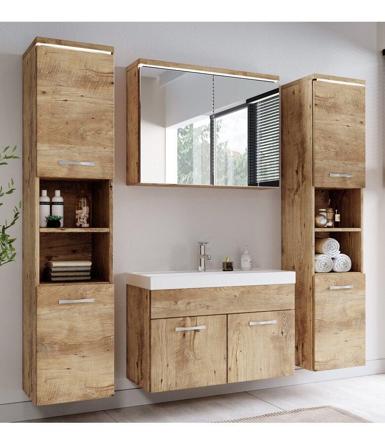Badplaats Badkamermeubel Paso XL LED 80cm Met Spiegelkast - Kastanje Eiken