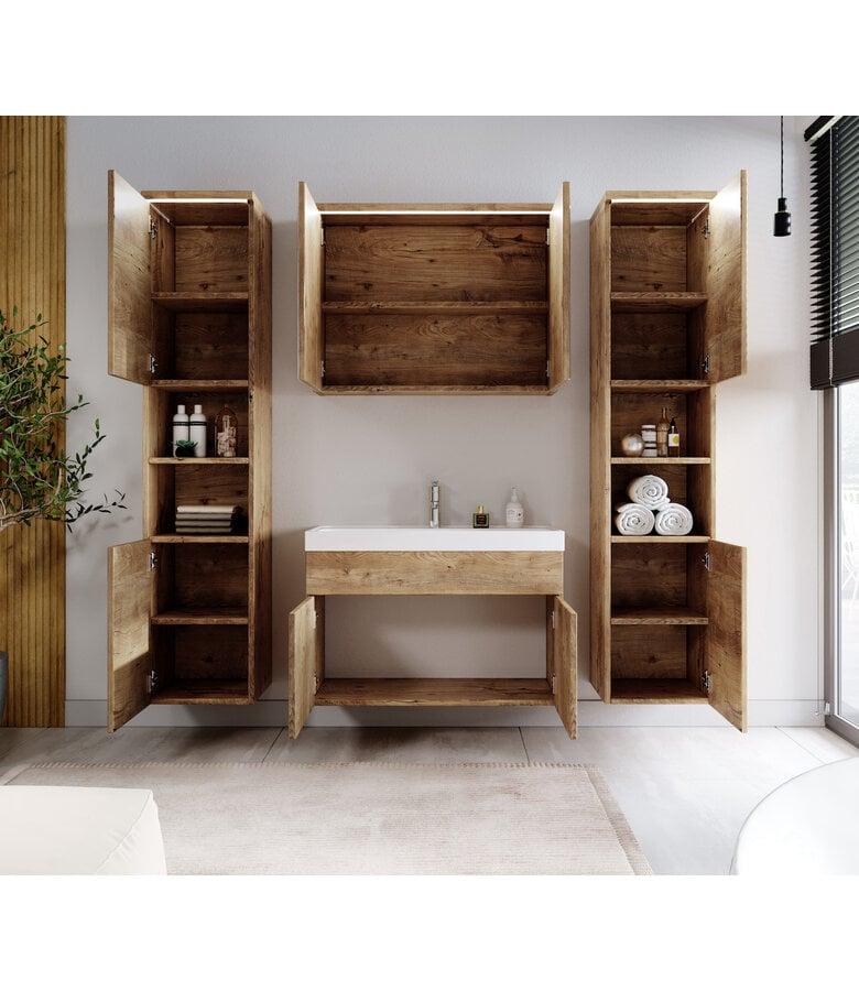 Badplaats Badkamermeubel Paso XL LED 80cm Met Spiegelkast - Kastanje Eiken