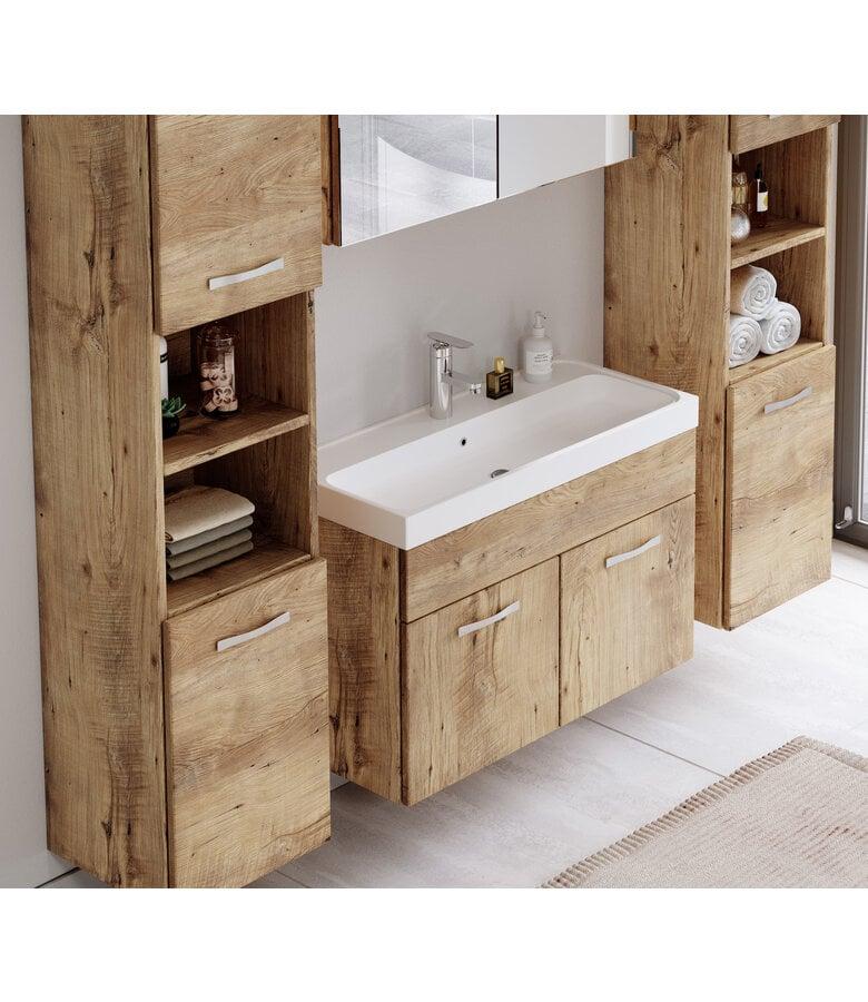 Badplaats Badkamermeubel Paso XL LED 80cm Met Spiegelkast - Kastanje Eiken