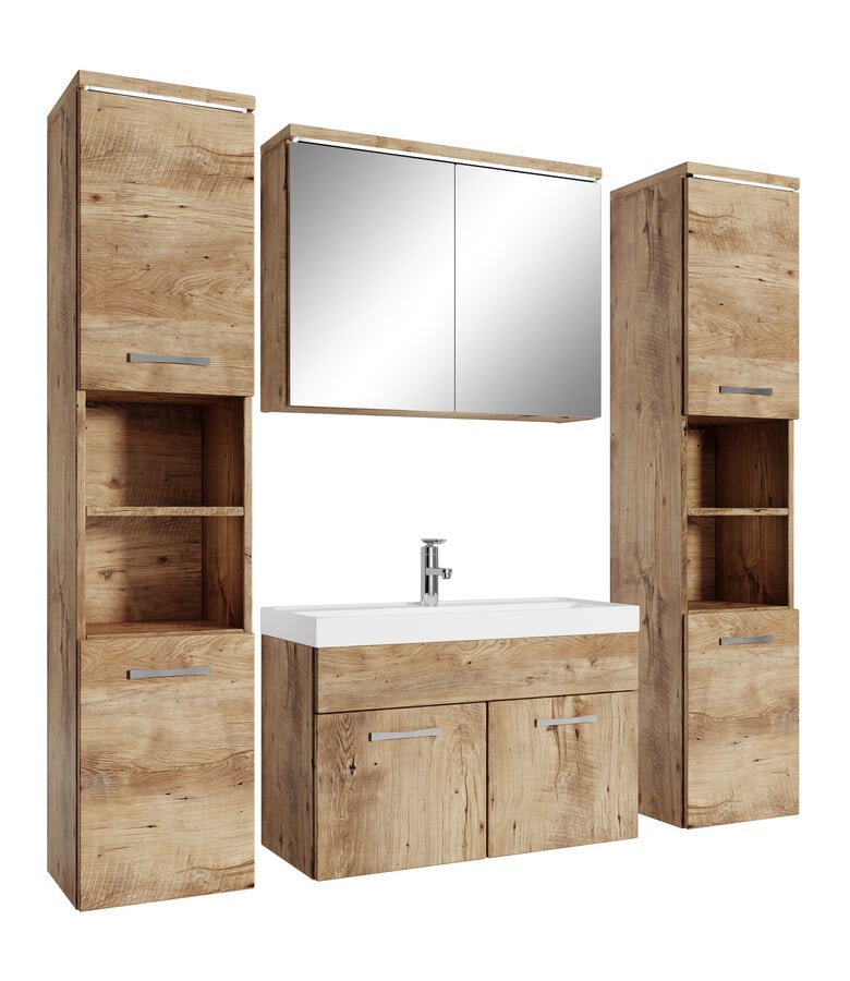 badplaats Badkamermeubel Paso XL LED 80cm met spiegelkast - kastanje eiken