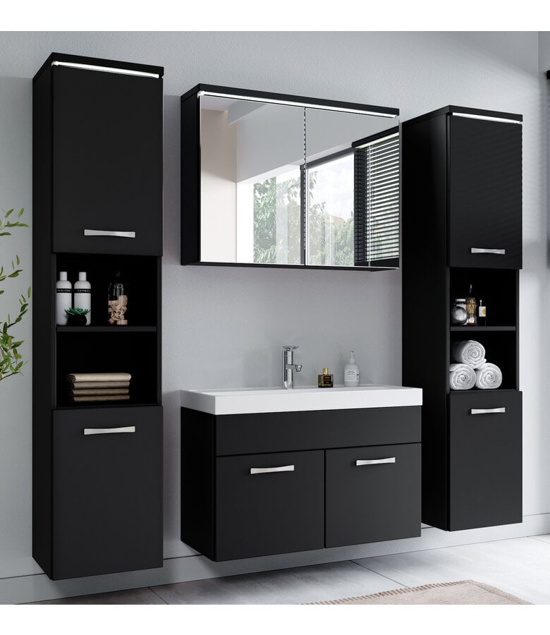 Badplaats Badkamermeubel Paso XL LED 80cm Met Spiegelkast - Mat Zwart
