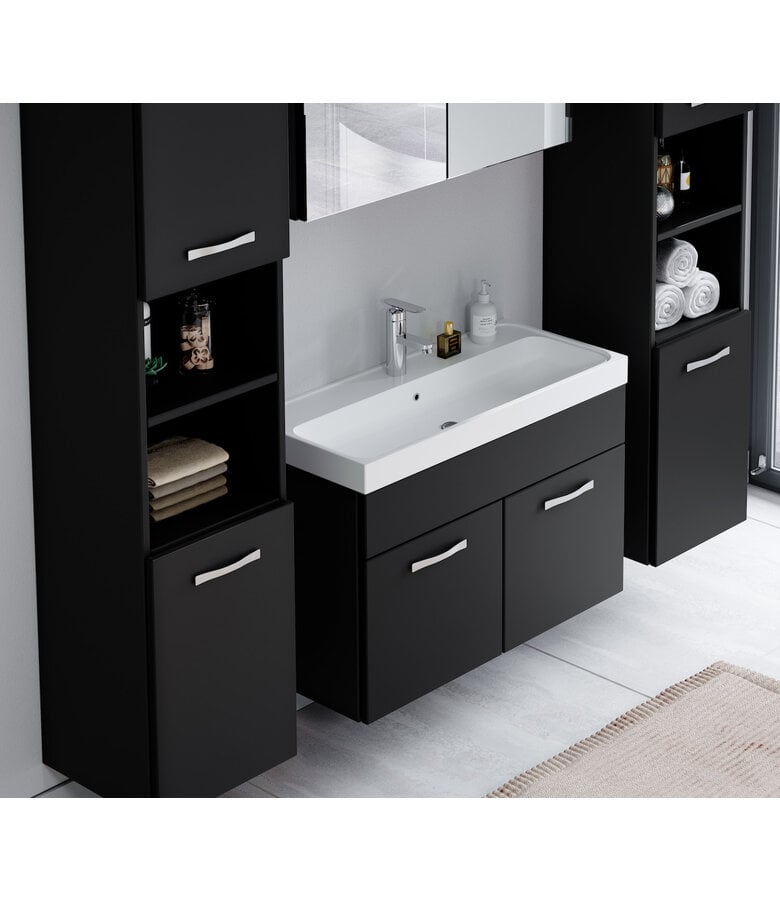 Badplaats Badkamermeubel Paso XL LED 80cm Met Spiegelkast - Mat Zwart