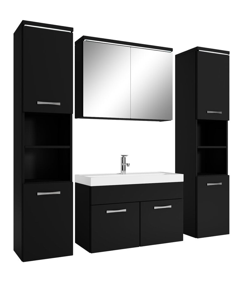 badplaats Badkamermeubel Paso XL LED 80cm met spiegelkast - mat zwart