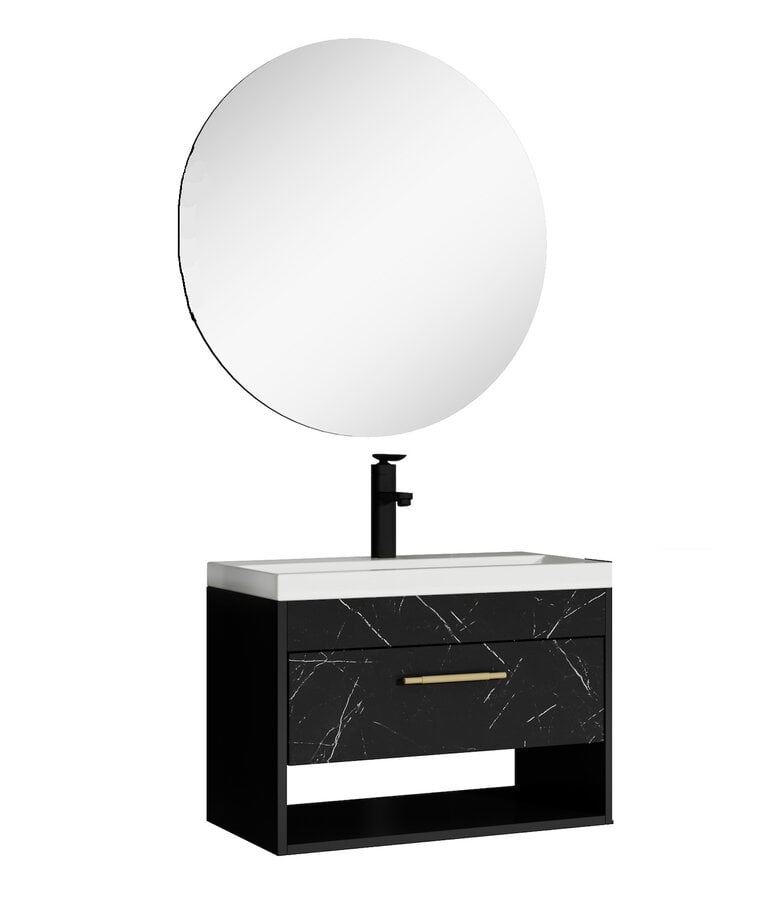 badplaats Badkamermeubel Salcedo 60cm met spiegel - zwart marmer look badplaats Badkamermeubel Salcedo 60cm met spiegel - zwart marmer look