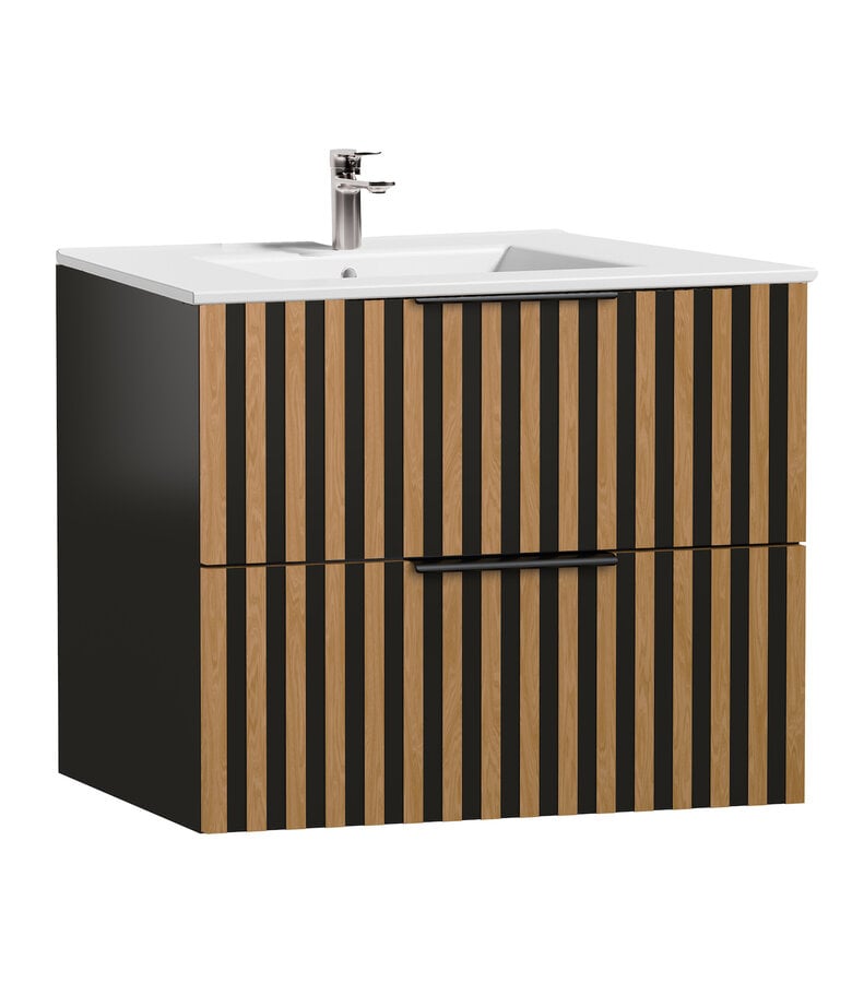 badplaats Badkamermeubel Salida 60cm - zwart met eiken