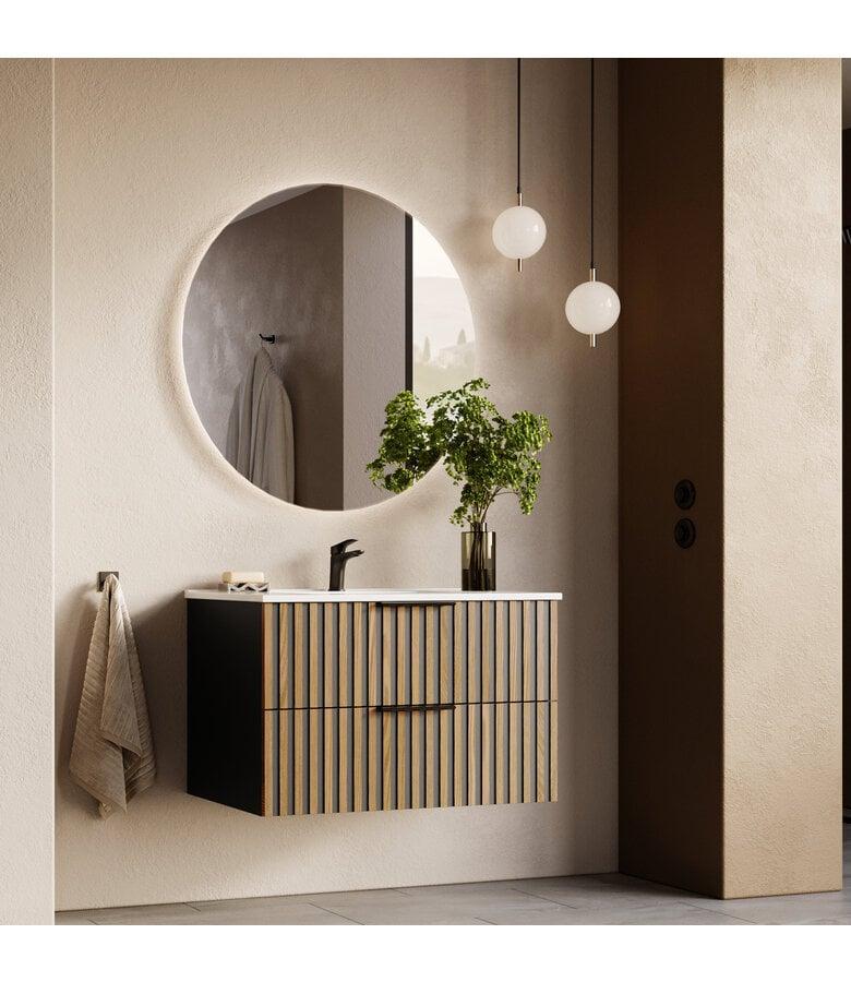 Badplaats Badkamermeubel Salida 80cm - Zwart Met Eiken