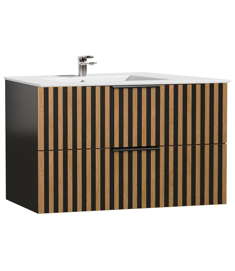 badplaats Badkamermeubel Salida 80cm - zwart met eiken