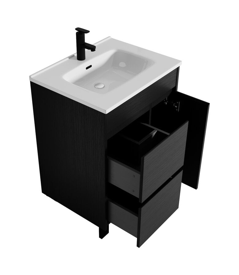 Badplaats Badkamermeubel Salzburg 60cm - Zwart Houtnerf