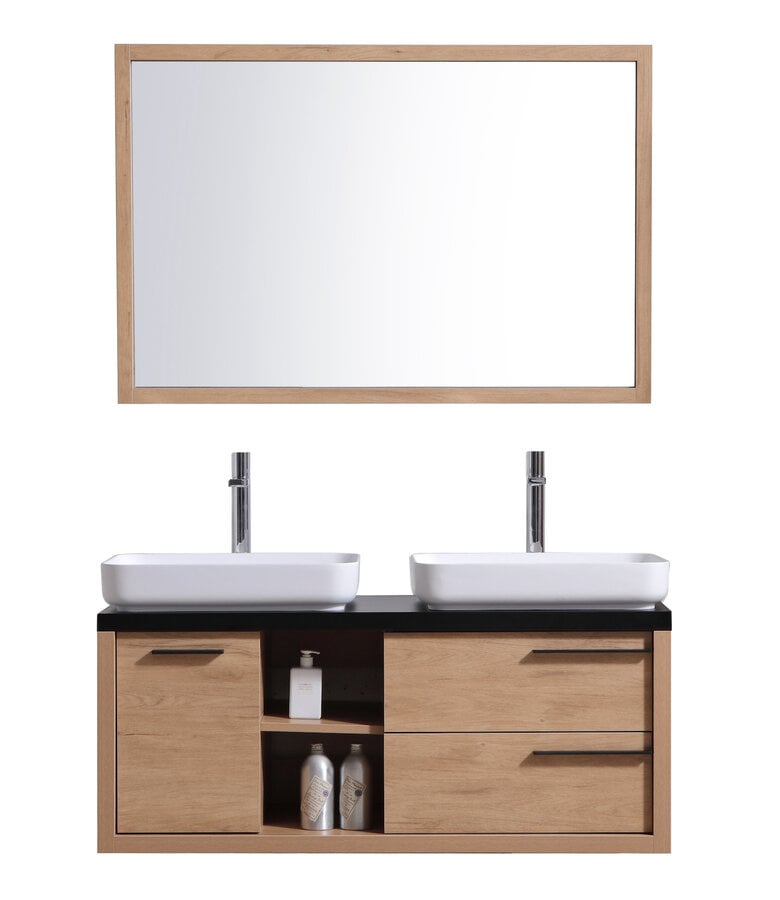 Badplaats Badkamermeubel Vermont 120cm Met Spiegel - Eiken Met Zwart Houtnerf - Zonder Wastafel