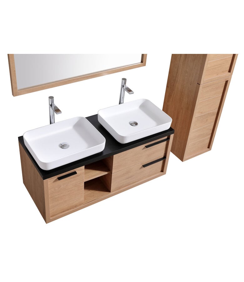 Badplaats Badkamermeubel Vermont 120cm Met Spiegel - Eiken Met Zwart Houtnerf - Zonder Wastafel