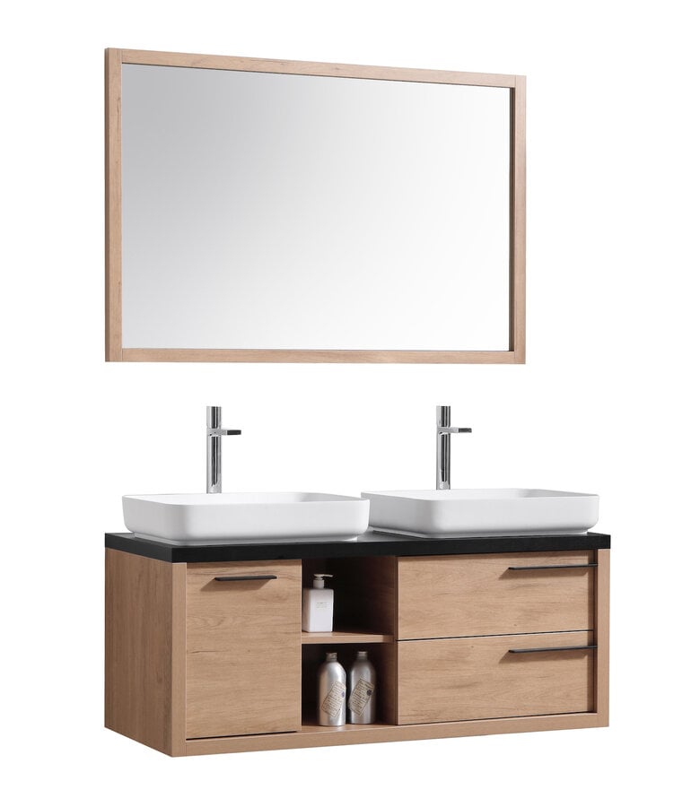 badplaats Badkamermeubel Vermont 120cm met spiegel - eiken met zwart houtnerf - zonder wastafel