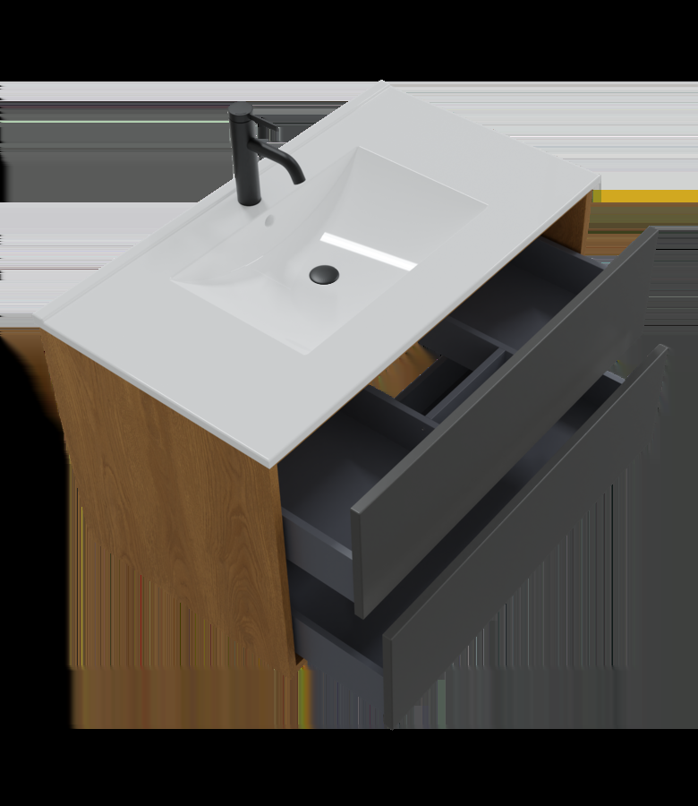 Badplaats Badkamermeubel Gary 80cm - Eiken Met Zwart