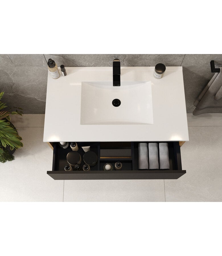 Badplaats Badkamermeubel Gary 80cm - Eiken Met Zwart