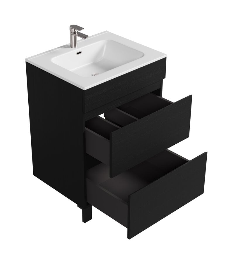 Badplaats Badkamermeubel Milo 60cm - Zwart Houtnerf