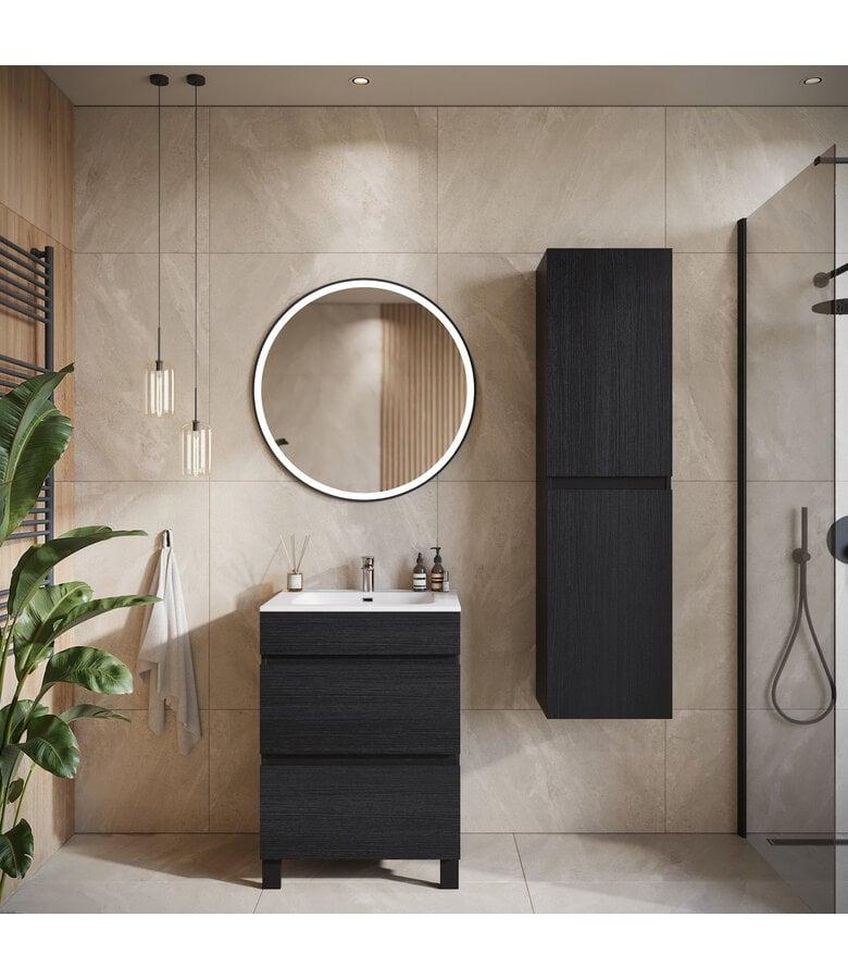 Badplaats Badkamermeubel Milo 60cm - Zwart Houtnerf