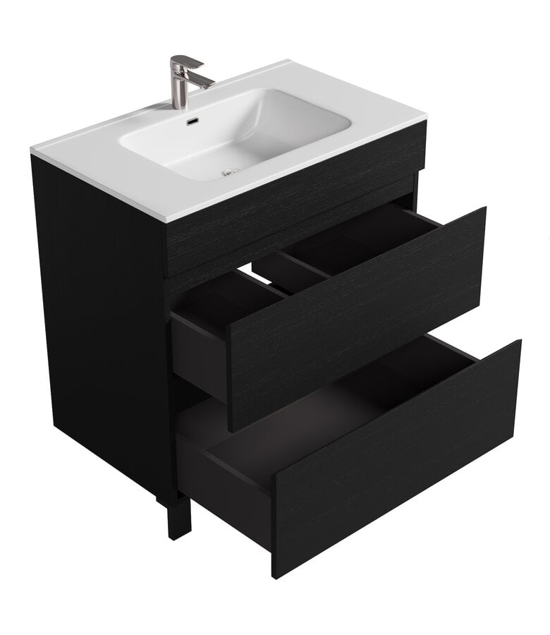 Badplaats Badkamermeubel Milo 80cm - Zwart Houtnerf