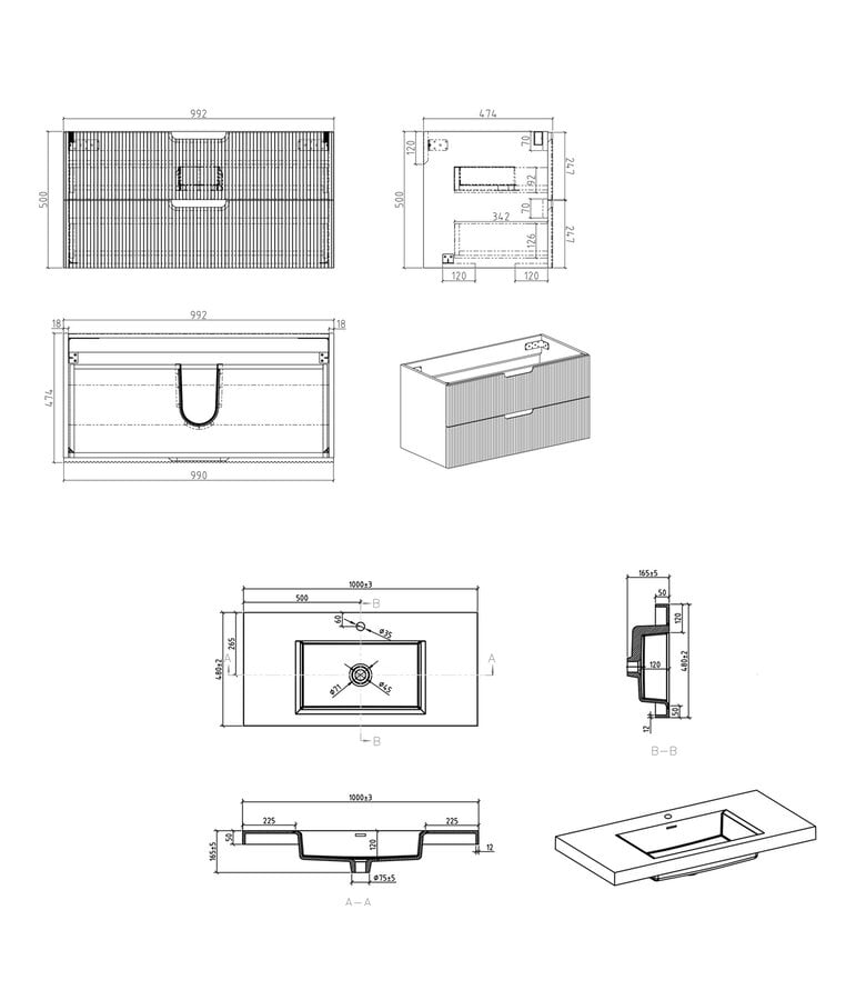 Badplaats Badkamermeubel Thermis 100cm - Wit Marmer