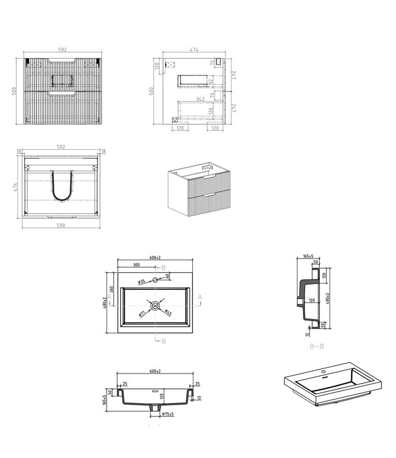 Badplaats Badkamermeubel Thermis 60cm - Wit Marmer