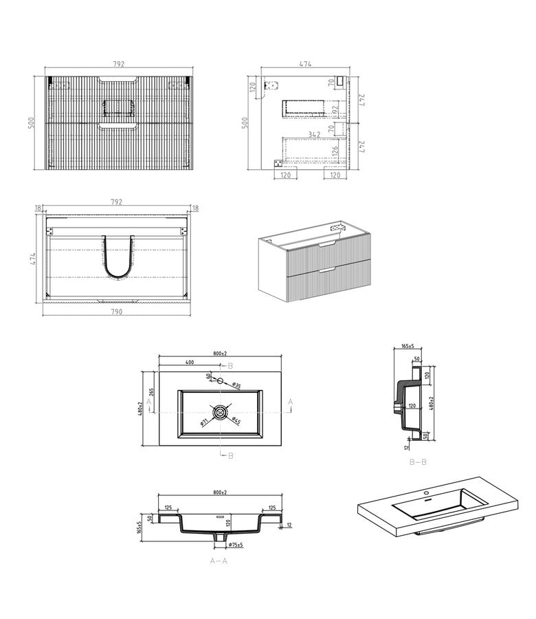 Badplaats Badkamermeubel Thermis 80cm - Crème