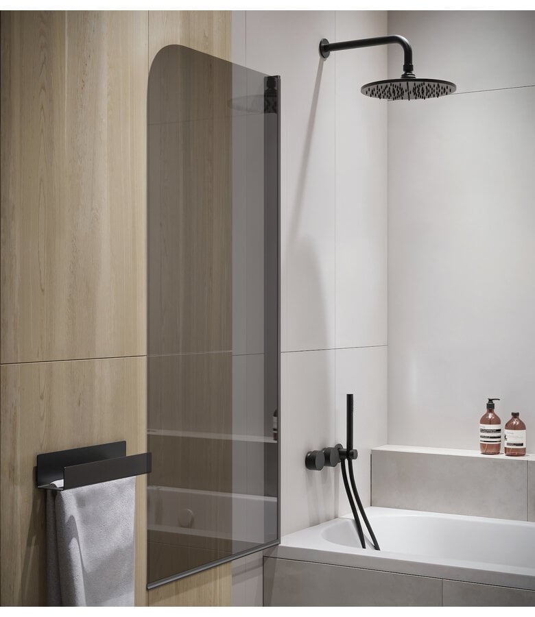 Badplaats Badwand Torino 90 X 140 Cm - Rookglas - Zwart - Nano Coating