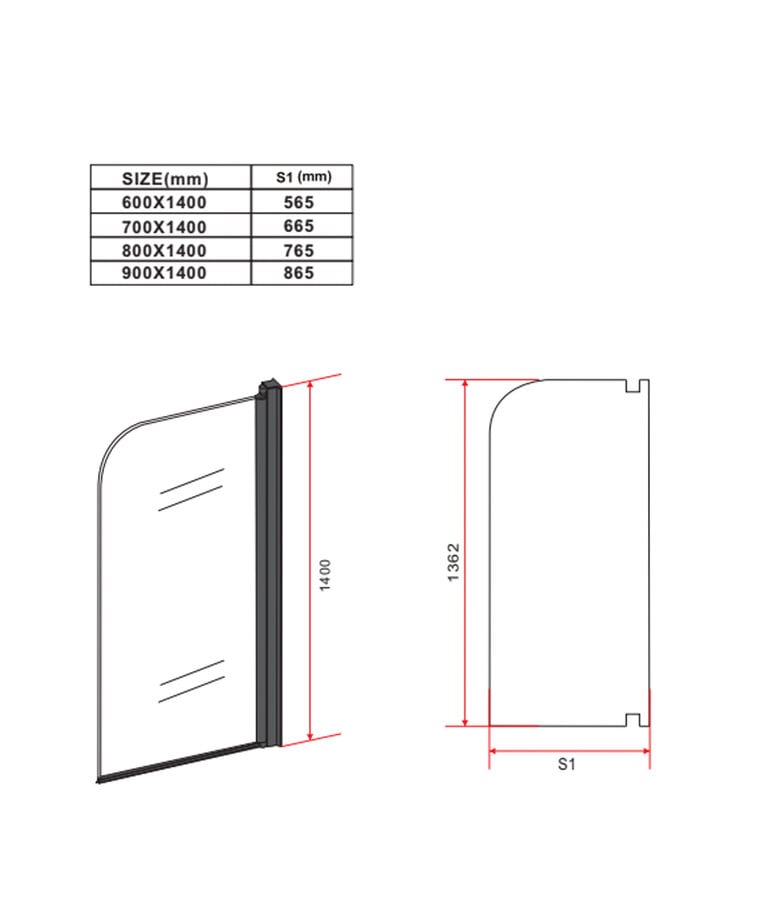 Badplaats Badwand Torino 90 X 140 Cm - Rookglas - Zwart - Nano Coating