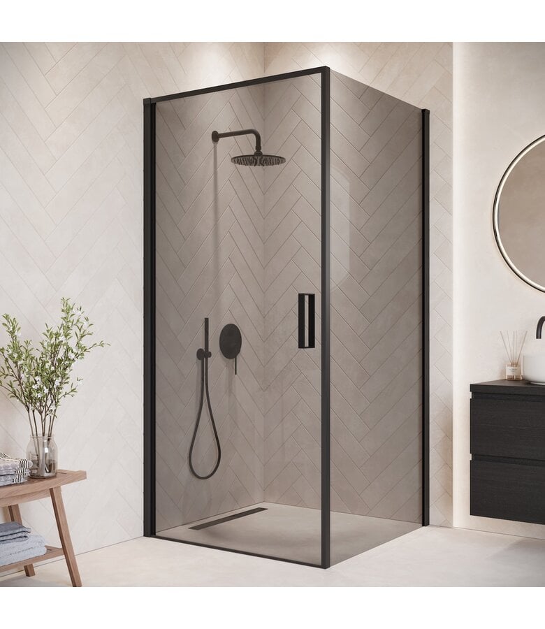 badplaats Douchecabine Alava 100 x 100 x 190 cm - zwart - met rookglas - nano coating