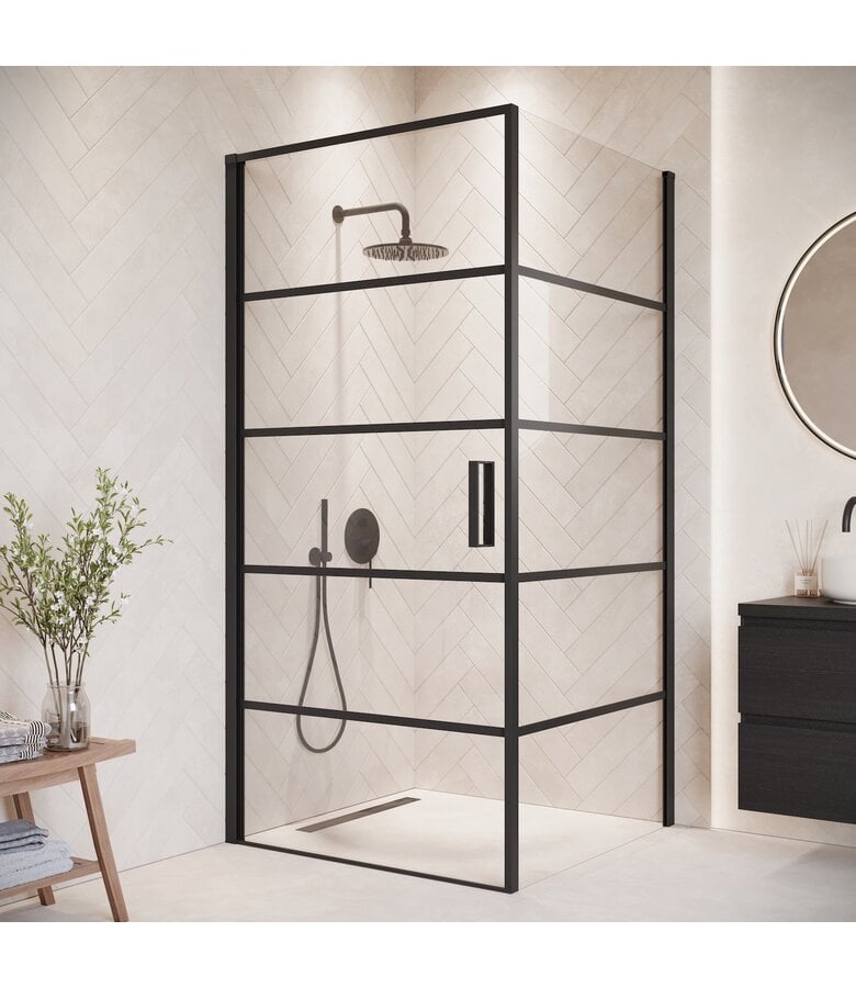 badplaats Douchecabine Alava 100 x 100 x 190 cm - zwart - met strepen - nano coating