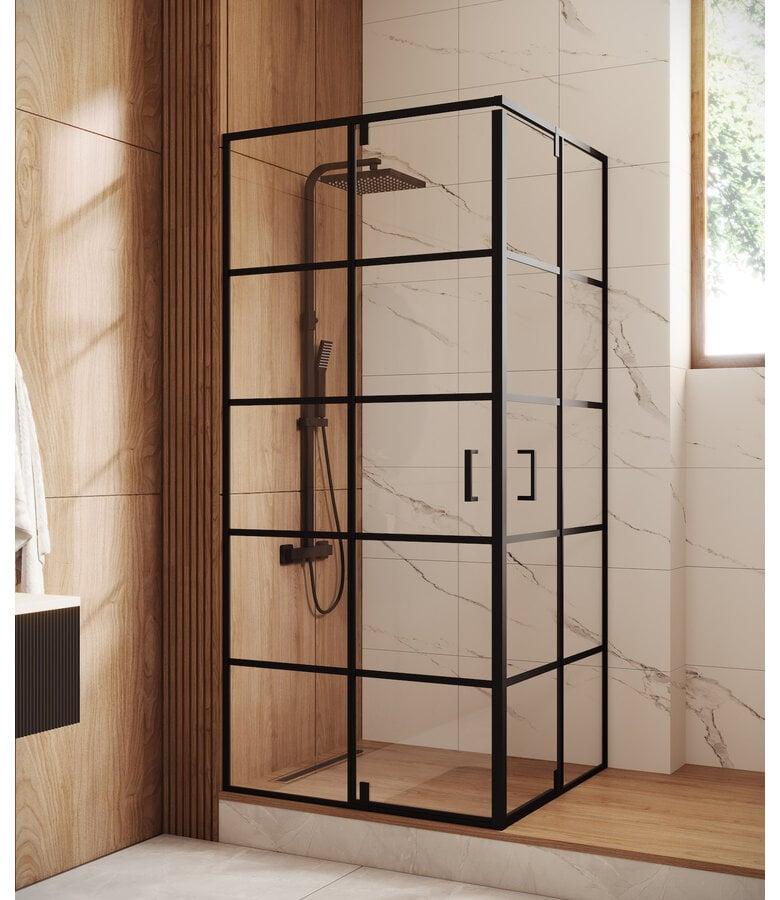 badplaats Douchecabine Andreas 80 x 80 x 190 cm - zwart met lijnen - nano coating