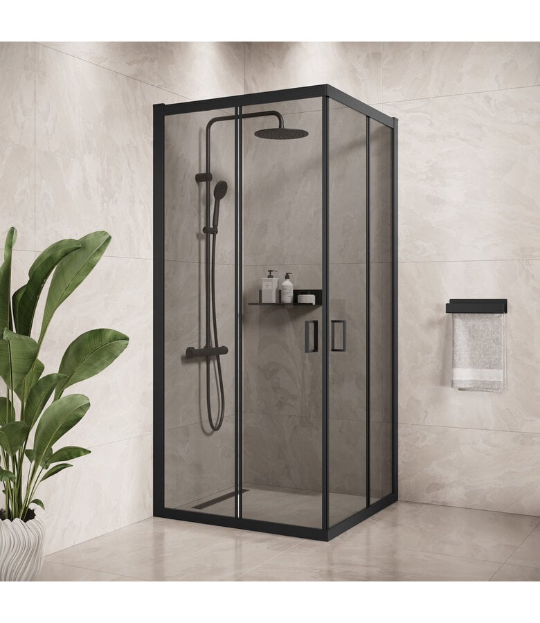 badplaats Douchecabine Dakota 90 x 90 x 190 cm - zwart - rookglas - nano coating