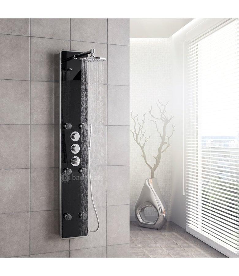 Badplaats Douchepaneel Nevada Met Thermostaatkraan - Zwart Glas