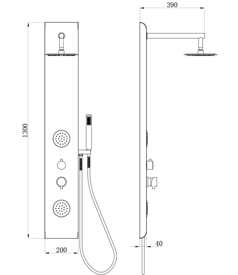 Badplaats Douchepaneel Suva Met Mengkraan - Zwart Aluminium