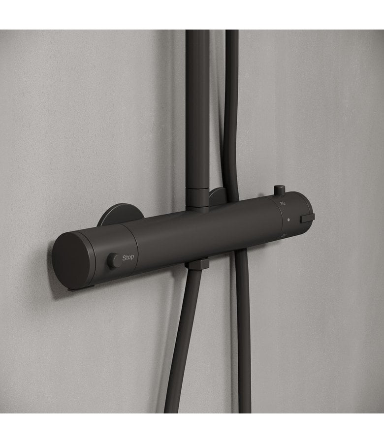 Badplaats Douchestang Set Samar - Zwart - Thermostaat - Met Handdouche En Douchekop