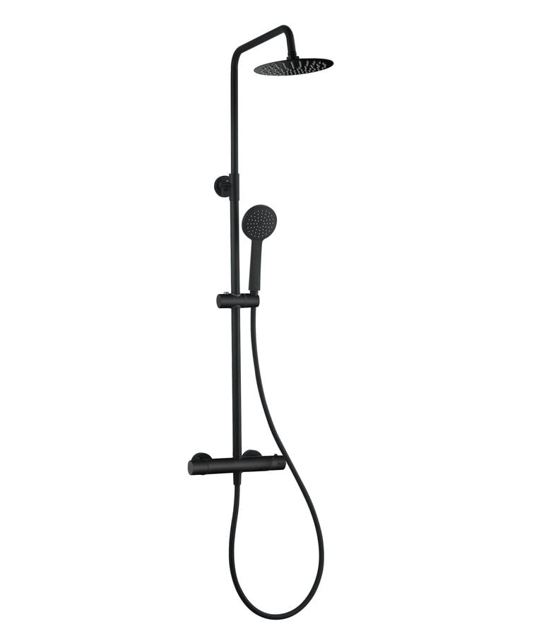 badplaats Douchestang set Samar - zwart - thermostaat - met handdouche en douchekop