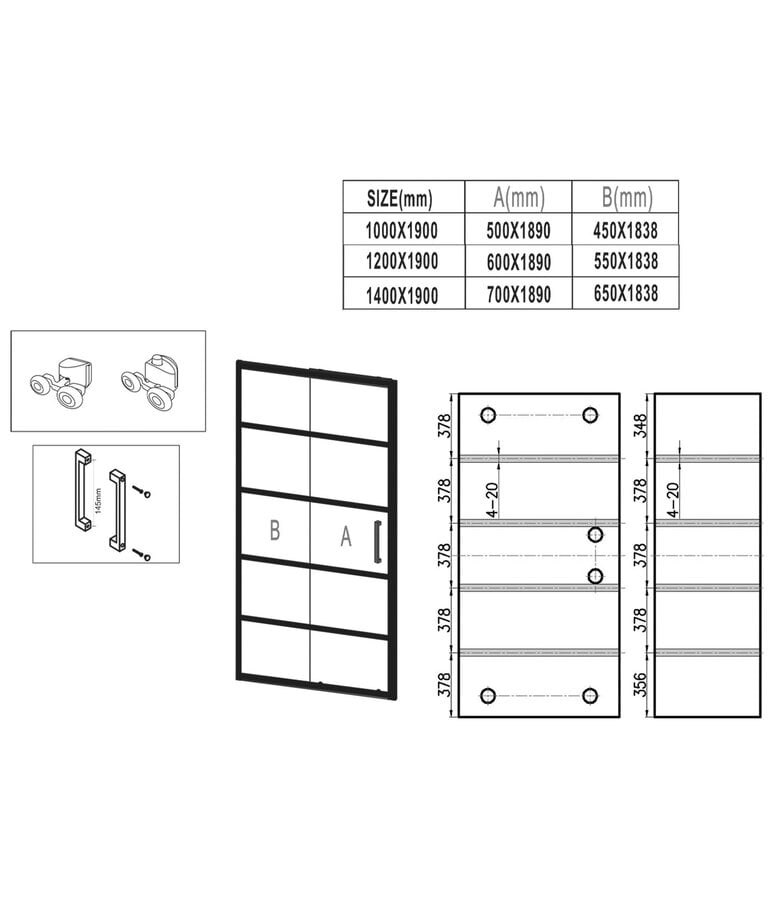 Badplaats Douchewand Calgary 100 X 190 Cm - Zwart - Met Strepen - Met Nano Coating