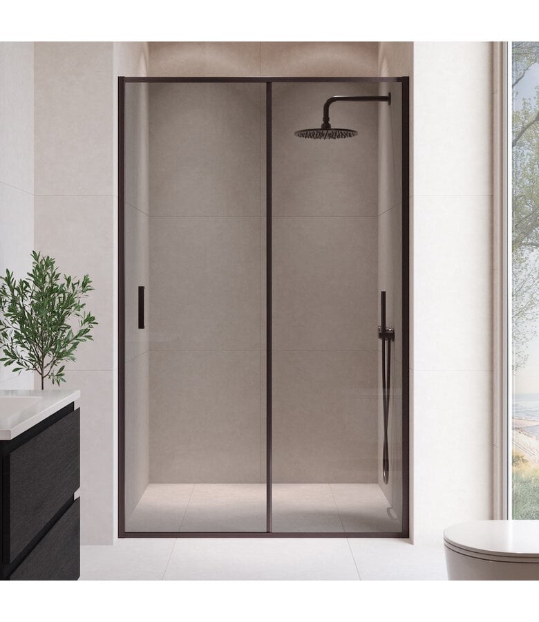 badplaats Douchewand Calgary 100 x 190 cm - zwart - rookglas - met nano coating