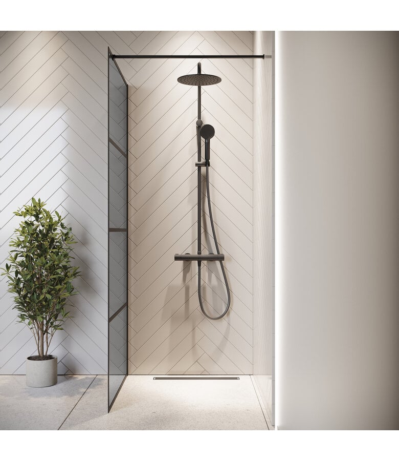 Badplaats Douchewand Essos 100 X 200 Cm - Zwart - Rookglas Met Nano Coating