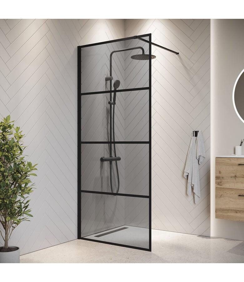 badplaats Douchewand Essos 100 x 200 cm - zwart - rookglas met nano coating