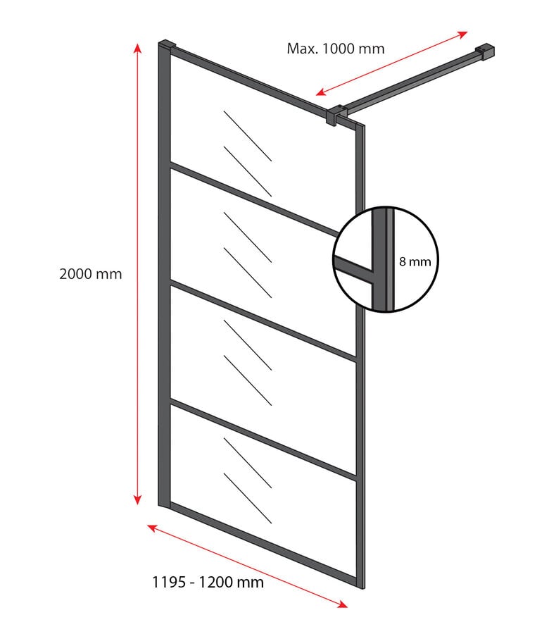 Badplaats Douchewand Essos 120 X 200 Cm - Zwart - Nano Coating