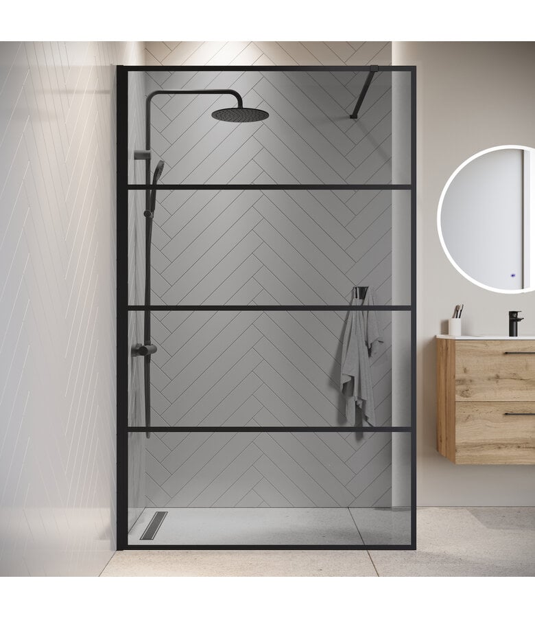 Badplaats Douchewand Essos 120 X 200 Cm - Zwart - Rookglas Met Nano Coating