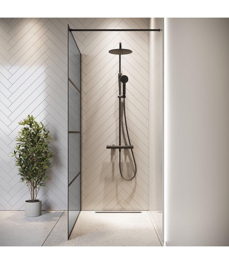 Badplaats Douchewand Essos 120 X 200 Cm - Zwart - Rookglas Met Nano Coating