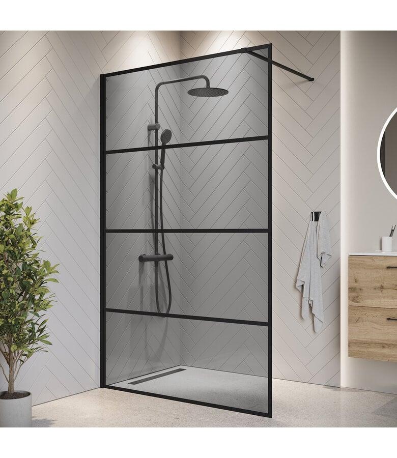 badplaats Douchewand Essos 120 x 200 cm - zwart - rookglas met nano coating