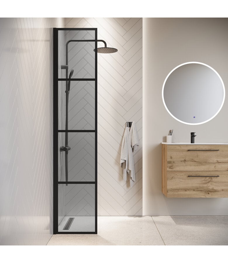 Badplaats Douchewand Essos 30 X 200 Cm - Zwart - Rookglas Met Nano Coating