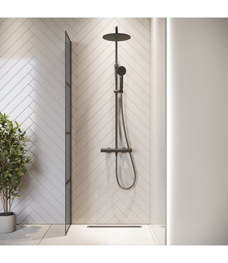 Badplaats Douchewand Essos 40 X 200 Cm - Zwart - Rookglas Met Nano Coating