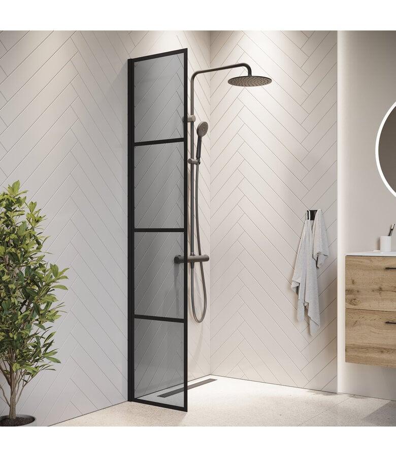 badplaats Douchewand Essos 40 x 200 cm - zwart - rookglas met nano coating