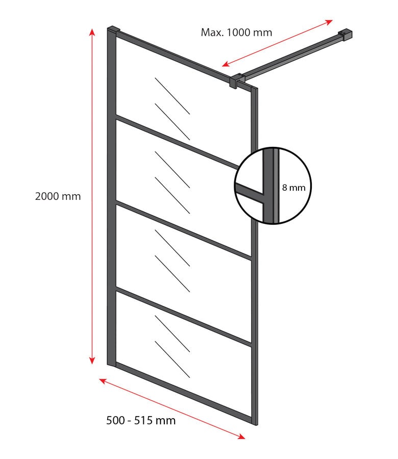 Badplaats Douchewand Essos 50 X 200 Cm - Zwart - Nano Coating